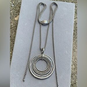 David Yurman Sterling Silver 0.49ctw Large Stax Round Pendant Necklace Rare DY